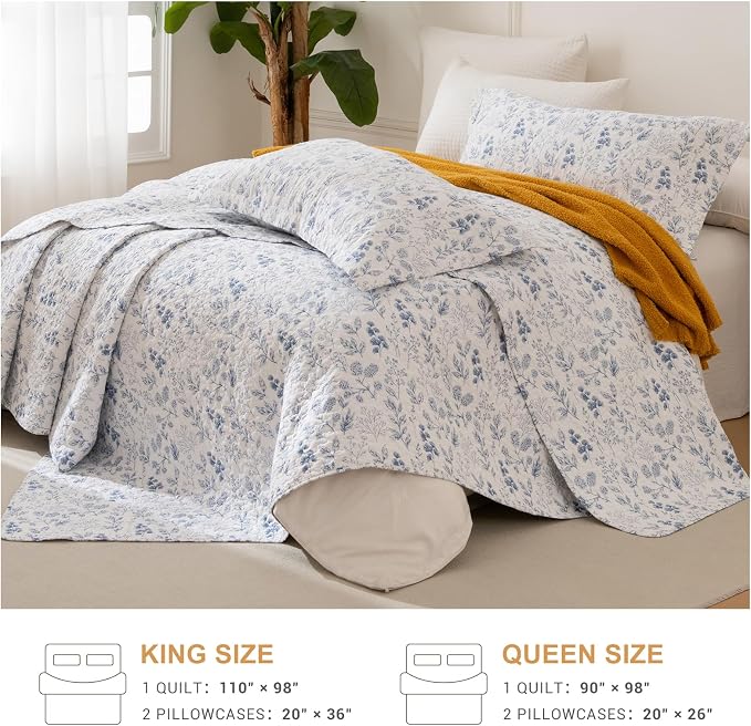 QSH 3 Pieces Floral Cotton Quilt Sets King Size - Image 4