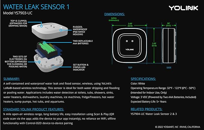 YoLink X3 Version Smart Water Leak Protection Kit: X3 Valve Controller, Bulldog, (4) Leak Sensors & Hub