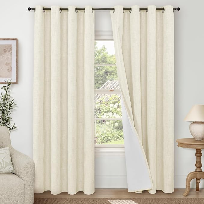 Cream Linen Blackout Curtains for Living Room by Lajode