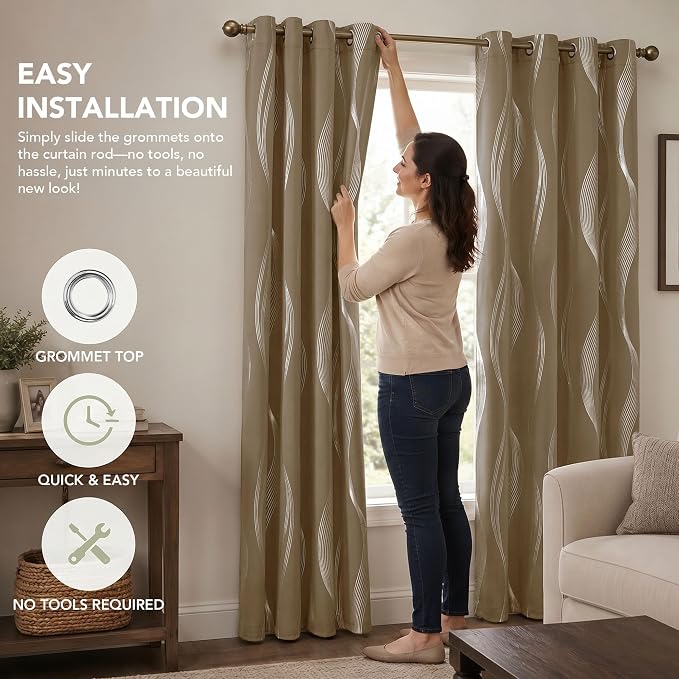 Deconovo Curtains for Living Room, Pattern Blackout Curtains 63 Inches Long | - Image 9