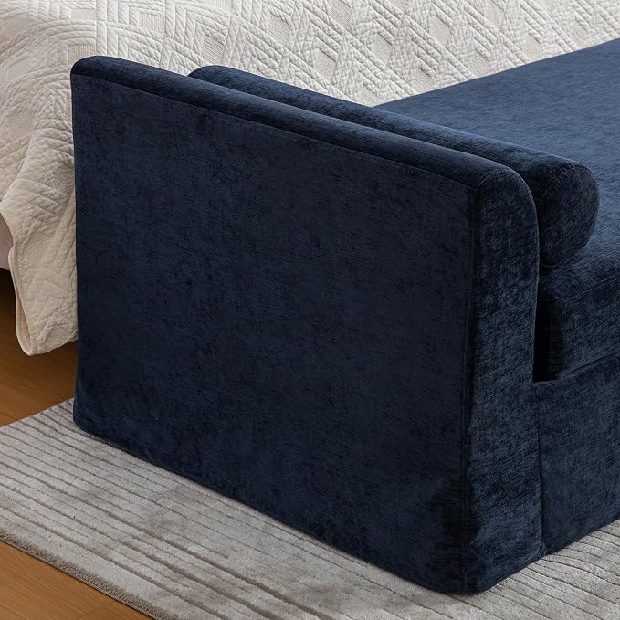 88.6" Oversized Upholstered Bench Navy, Extra Long End of Bed Couch - Image 4