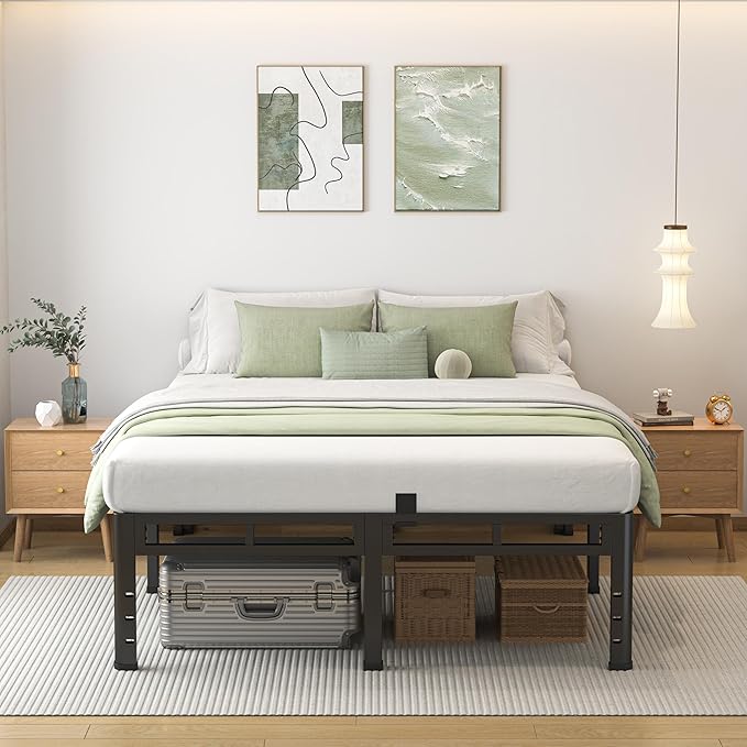 NKZ King Size Bed Frame 14 Inch, Metal Bed Frame & Box Spring 2 in 1 Platform with Round Corner Legs, 4000lbs Weight Capacity Reinforced Metal Frame, Headboard Hole, Noise-Free, Easy Assembly