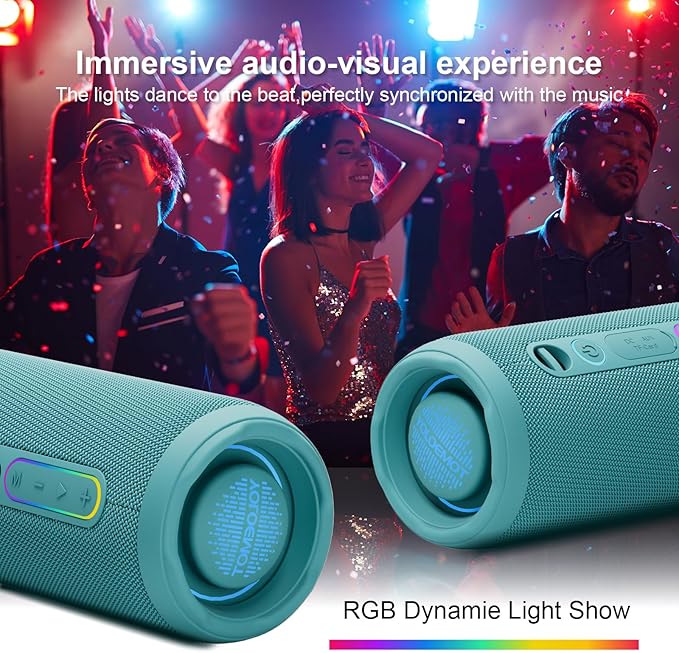 YOLOEMOT Bluetooth Speakers Wireless Loud Stereo Sound, Powerful Deep Bass, TWS Pairing, IPX7 Waterproof Dustproof,12H Playtime, Portable Speaker Bluetooth for Travel, Sport, Party, Biking (Teal)
