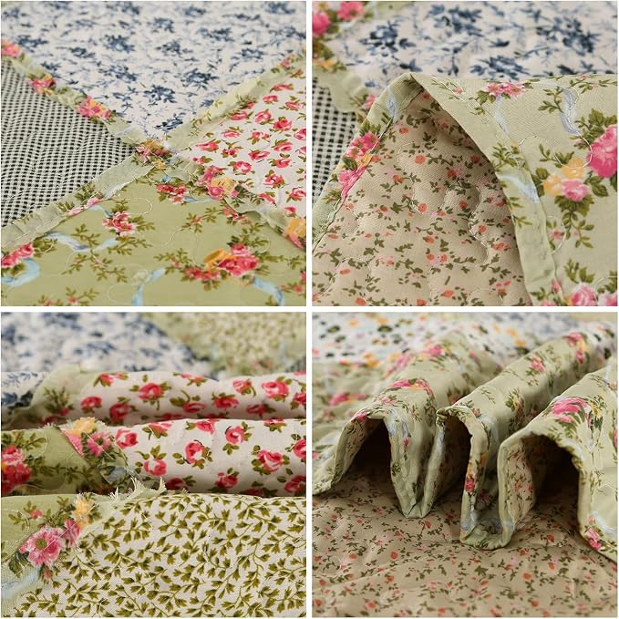 Oversized King Quilt Set Green Floral Patchwork Alaska King Bedspreads Set | - Image 7