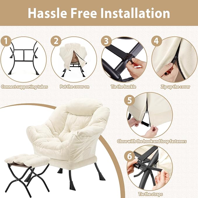 Youtanic Lazy Chair with Folding Ottoman, Accent Chair Plush Upholstered with - Image 7