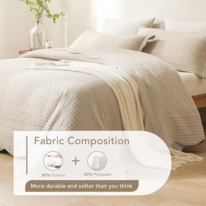 Lady Ann Oversized King Bedspreads 128x120, Linen Colored Ultra Soft Scalloped - Image 4