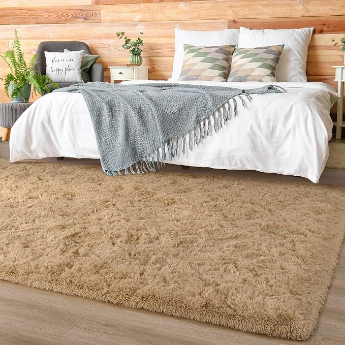 HOMORE 4x6 Rug for Bedroom, Light Tan Fluffy Area Rug Modern Shag Rugs for - Image 4