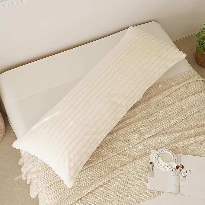Full Body Pillow with Fluffy Stripe Faux Fur Removable Cover, Long Bed Pillow - Image 3
