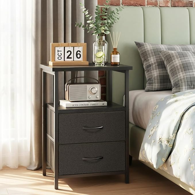 Fixwal Night Stand with Charging Station, 2 Fabric Drawers, 2 AC outlets & 2 - Image 2
