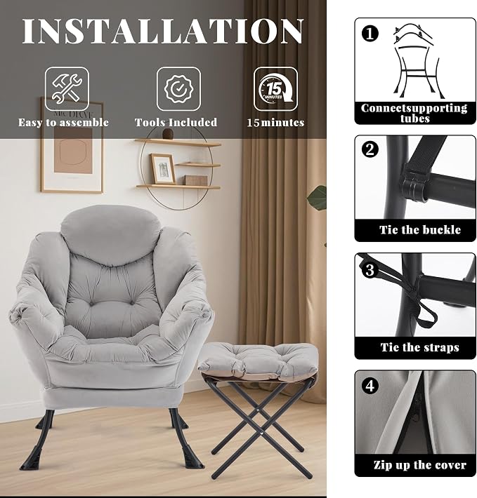 Lazy Chair with Ottoman, Comfy Reading Chair, Lounge Chair - Image 8