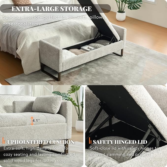 64" King Size End of Bed Storage Bench - Image 3