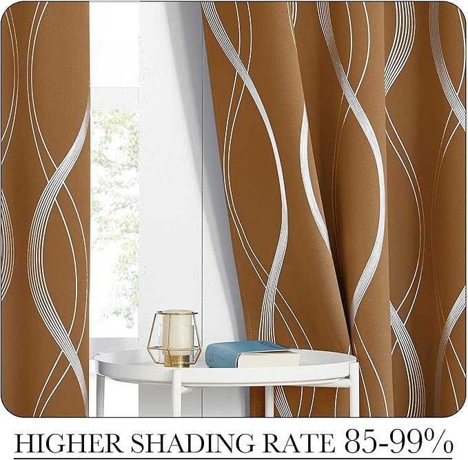 NICETOWN Gold Brown Blackout Fall Pattern Curtains - Image 4