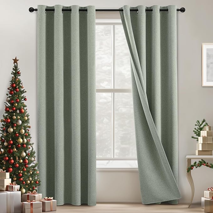 COSVIYA 100% Blackout Sage Green Linen Curtains & Drapes 96 Inch Length | Light by COSVIYA