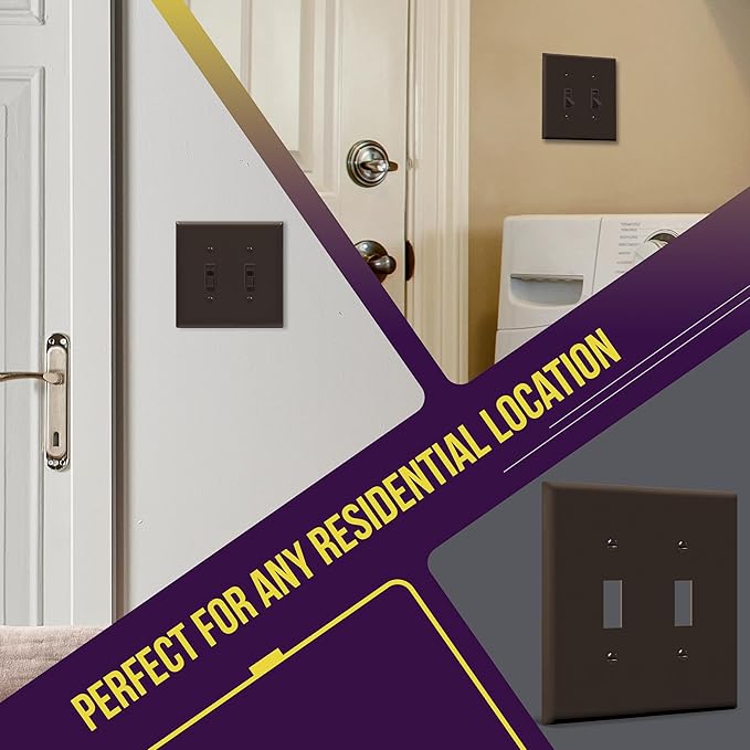ENERLITES Toggle Light Switch Wall Plate, Gloss Finish, Midway Size 2-Gang 4.88" x 4.92", Unbreakable Polycarbonate Thermoplastic, UL Listed, 8812M-BR, Brown