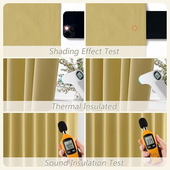 Yellow 100% Blackout Linen Curtains 108 Inch Length 2 Panels Set - Image 5