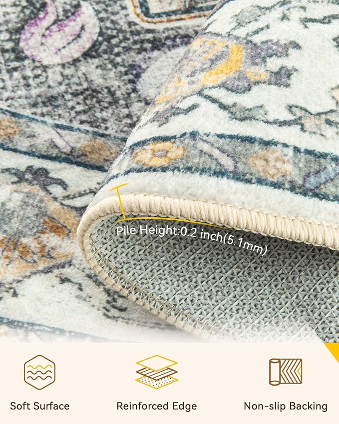 RELEANY Washable Area Rug, Round 7ft, Water Repellent, Pet Friendly, Vintage - Image 3