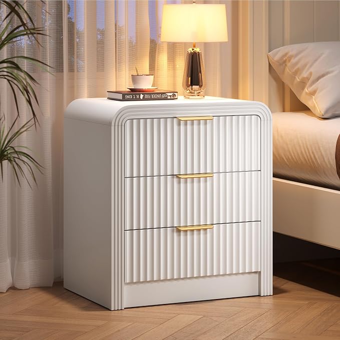 Decofy Fluted 3-Drawer Nightstand - Image 7