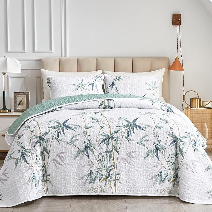 Botanical Quilt Set 3 Pieces King Size, Soft Microfiber Lightweight Bed Cover by Flysheep