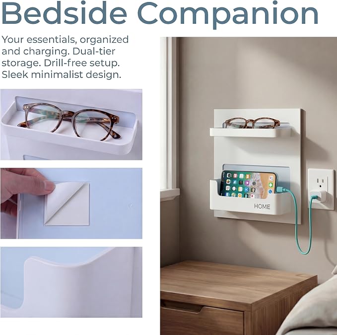 Bedside Shelf with Strong Sticky Gel, Wall Mount Organizer Holder - Image 3