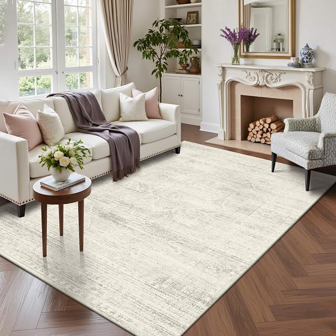 Latte&Fog Vintage 5x7 Washable Neutral Area Rugs, Ivory Rug - Image 2