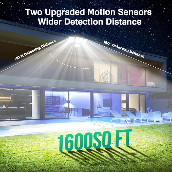 LYWALT Solar Outdoor Lights - 3000LM 188 LED Motion Sensor Outdoor Lights, 4 Heads IP65 Waterproof Powered Security Flood Lights, 270°Wide Lighting Angle Wall Light with Sensors for Backyard Yard