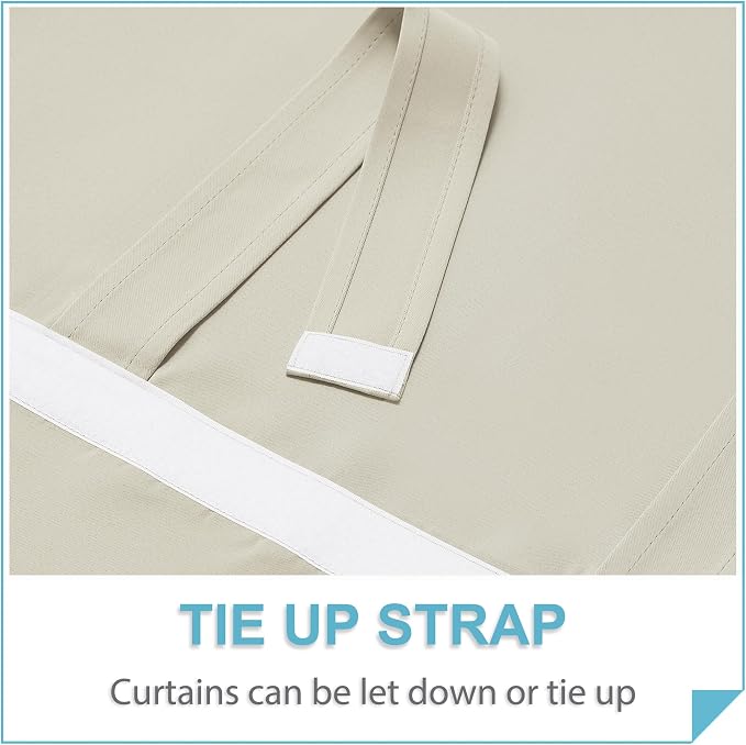 RYB HOME Blackout French Door Curtain, No Drill, W26 x L69, Light Beige | Self - Image 4