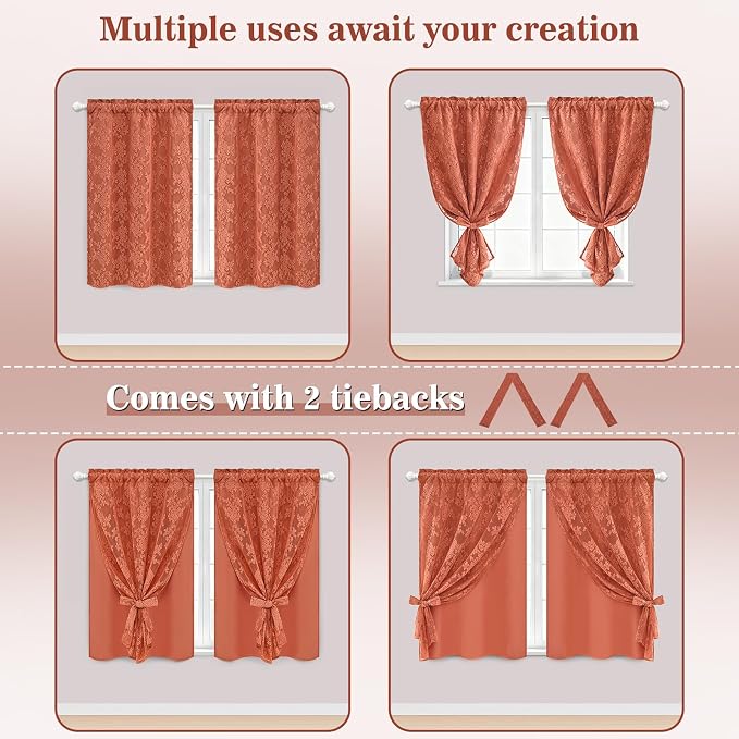 Yinhua Terracotta Kitchen Curtains 36 Inch Length Double Layer Curtain - Image 5