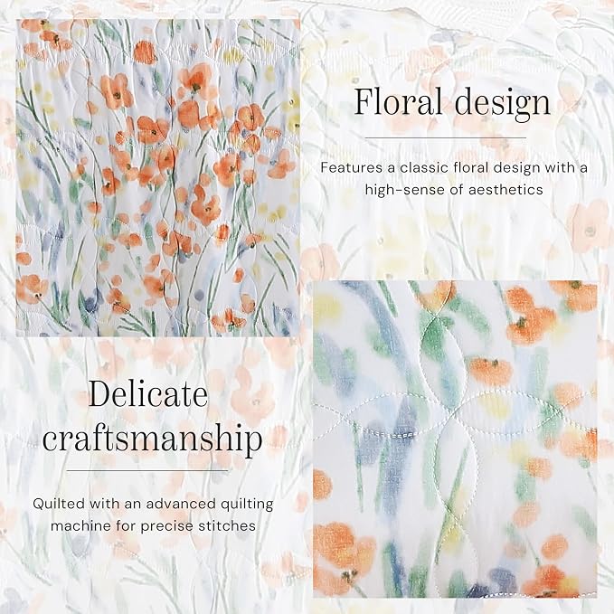 Queen Quilt Set-3 Pieces Soft Bedding Floral Reversible Coverlet | All Seasons - Image 3