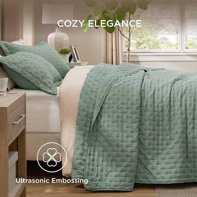 Bedsure Quilts Queen Size Bedspread, Thin Comforter, Sage Green Coverlet | - Image 4