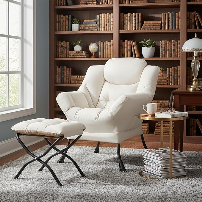 Welnow Lazy Chair with Ottoman, Reading Chair with Footrest, Foldable Footrest - Image 7