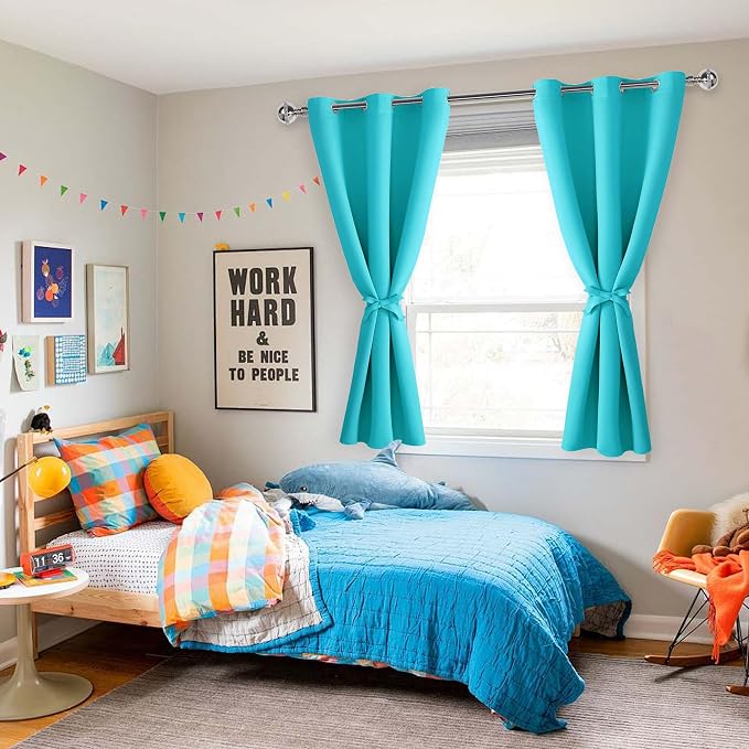 Short Blackout Curtains for Bedroom Turquoise 38 x 54 Inch 2 Panels | Thermal - Image 6