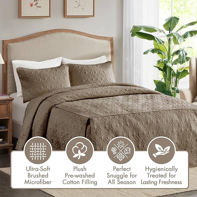 Madison Park Classic Traditional Damask Quilted Bedspread Set, All Season - Image 3