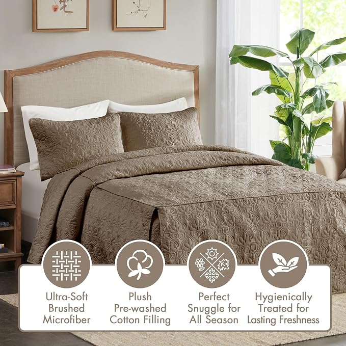 Madison Park Classic Traditional Damask Quilted Bedspread Set, All Season - Image 3