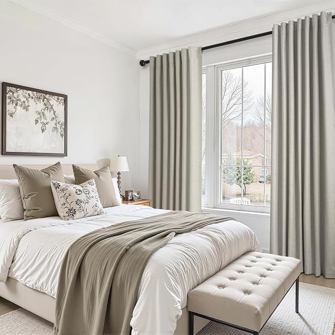 Topfinel 100% Blackout Grey Linen 96 Inch Length Curtains - Image 4