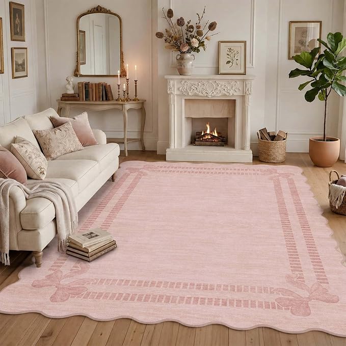 Latte&Fog 8x10 Area Rugs for Living Room Washeble Cute Scalloped Pink Rug | for - Image 3