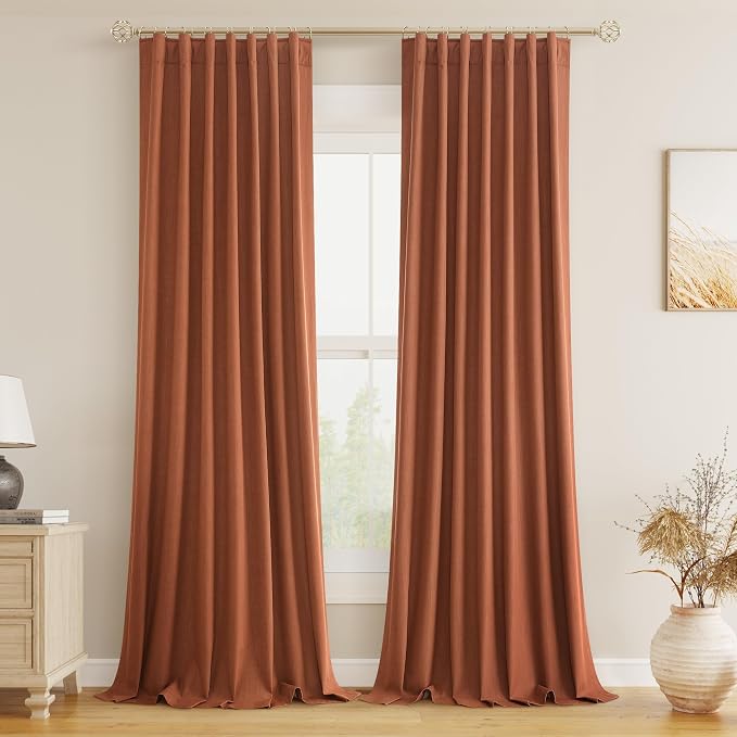 Terracotta 100% Blackout Curtains 108 Inch Length 2 Panels Set Fall Curtains by Guken