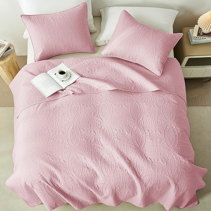 akkialla 118"x106" Pink California King Quilt Set, Oversized Floor-Length - Image 3