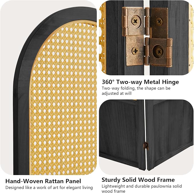 4 Panel Rattan Room Divider Screen, Boho Folding Privacy Screen | Decorative - Image 5