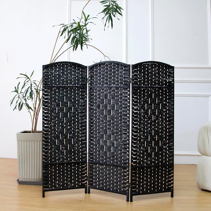 3-Panel Short Room Divider, 3.9 ft Freestanding Partition Wall, Natural Black - Image 3
