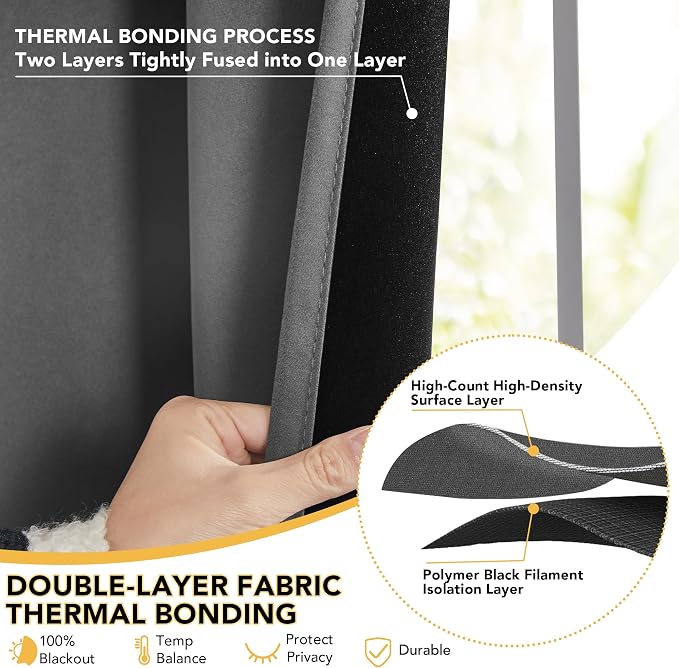 Deconovo Blackout Curtains for Bedroom Living Room Back Tab 95 Inches Long | - Image 6