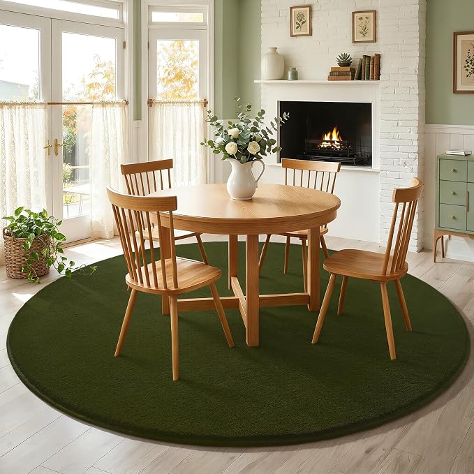 Olive Green Round Area Rugs 5ft Circle Rugs - Image 9