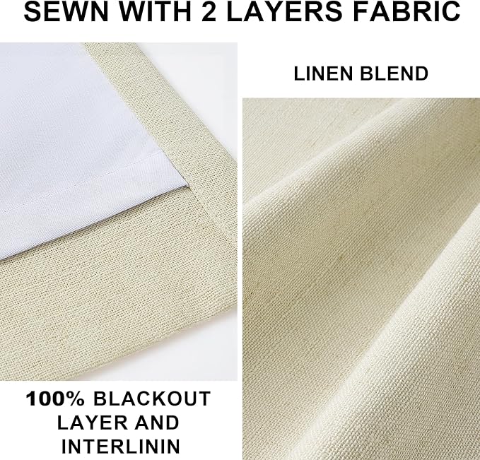 102 Inches Long 100% Blackout Natural Linen Curtains, Farmhouse Pinch Pleated - Image 8