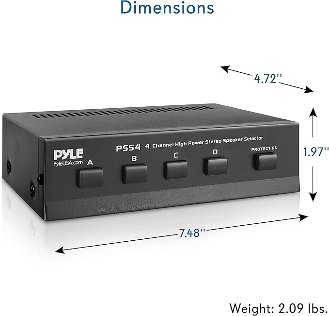 Pyle 4-Zone Speaker Selector Switch - Premium Distribution Hub with A/B/C/D Switches for Multi-Channel High-Power Amp Installations - Supports up to 4 Pairs of Switched Speakers - PSS4