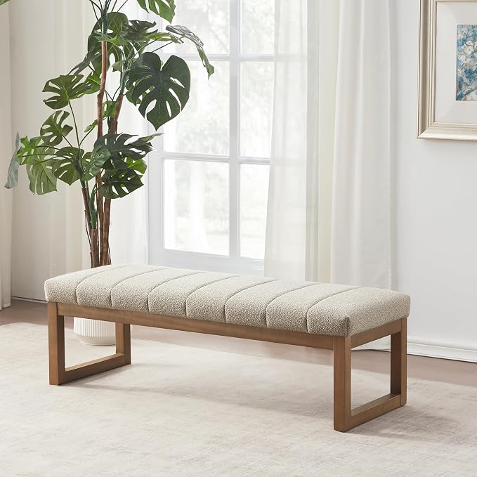 Zihanhome 52.7" Bedroom Bench for End of Bed, Modern Upholstered Teddy Fabric - Image 8