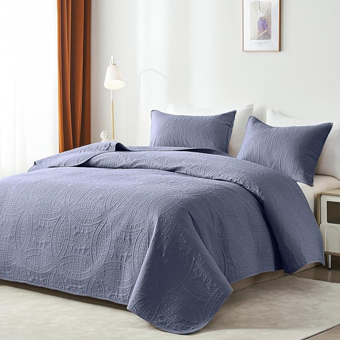 akkialla Quilts Queen Size, Bluish Grey Ultrasonic Full/Queen Quilt Set - Image 2