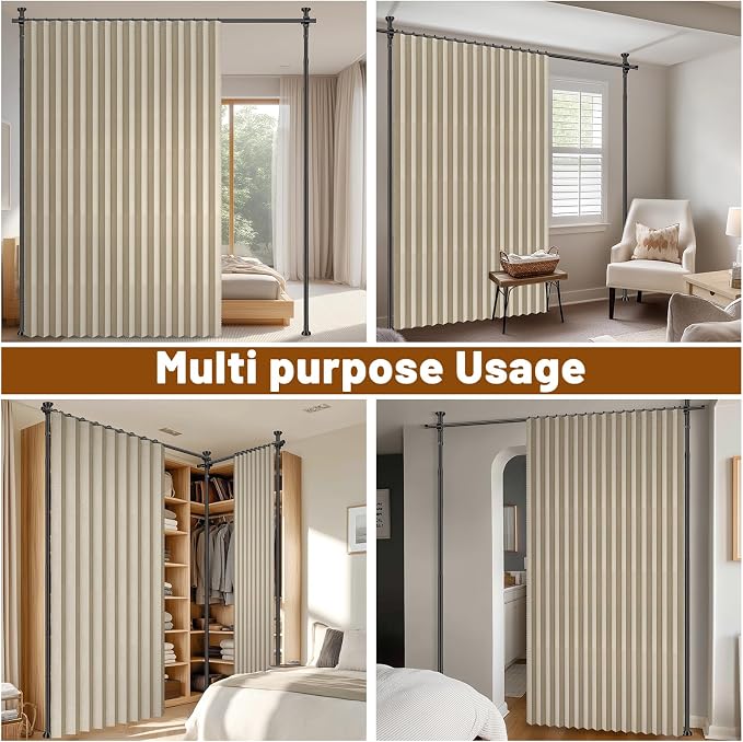 AJAZZ Room Divider Curtain+ Curtain Rods No Drilling Adjustable Tension 43-120× - Image 4