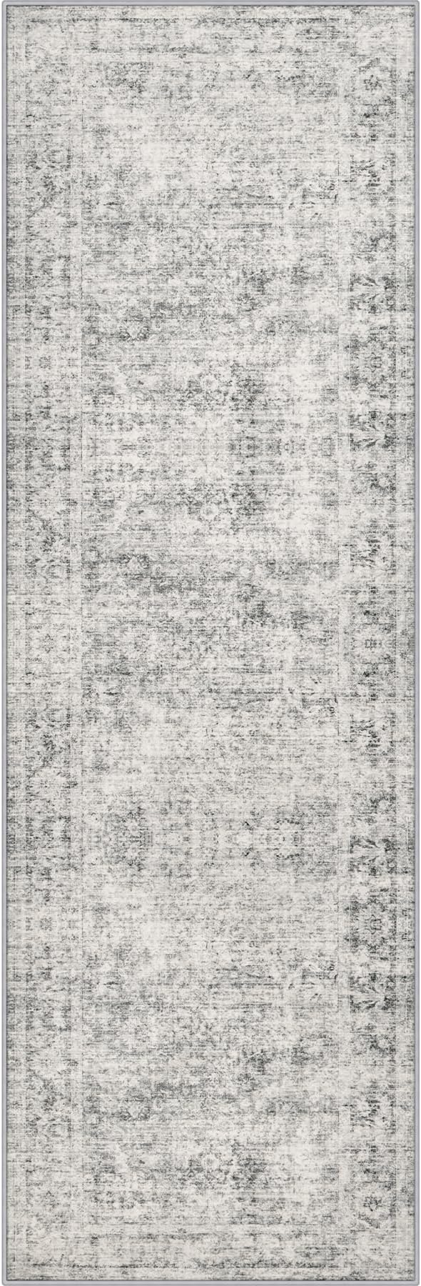 3x8 Washable Runner Rug：Modern Abstract Soft Carpet Black Grey | by FXRHLP