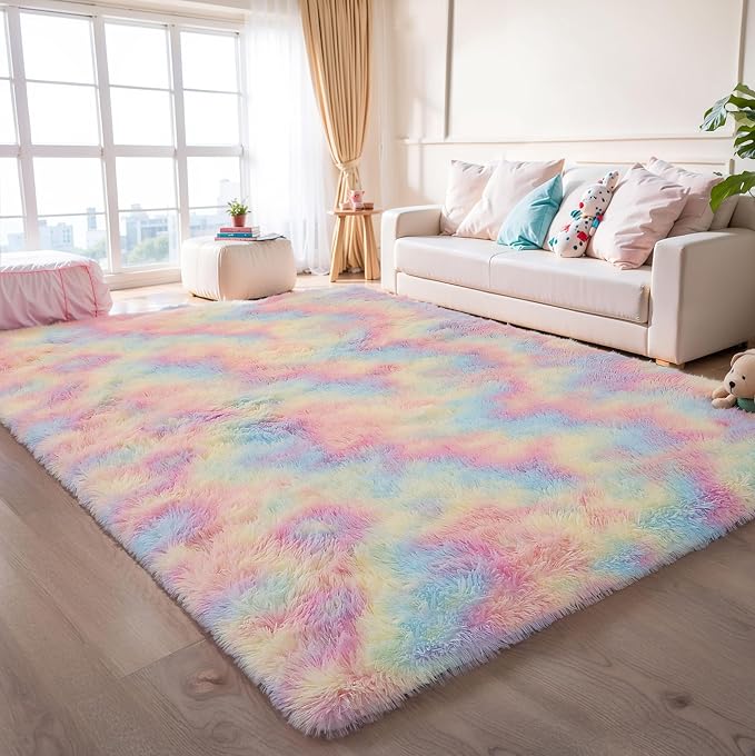 5x8 Rainbow Unicorn Fluffy Shag Rug - Image 9