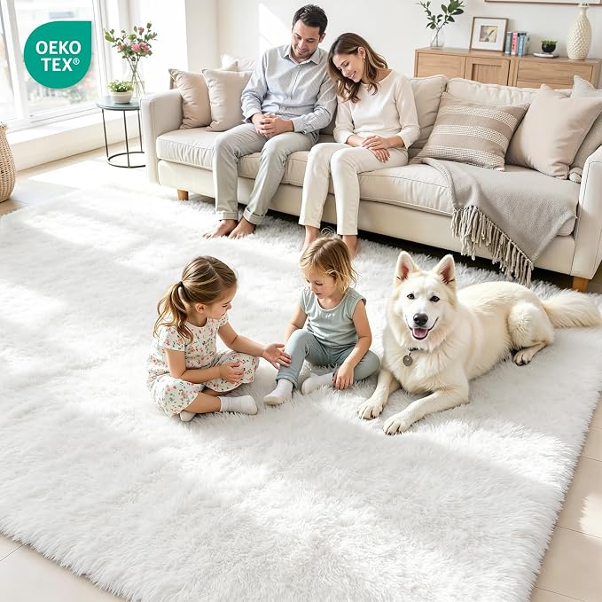 5x7 Fluffy Area Rug for Living Room: Soft Non-Slip White Bedroom Carpet | Ultra - Image 4