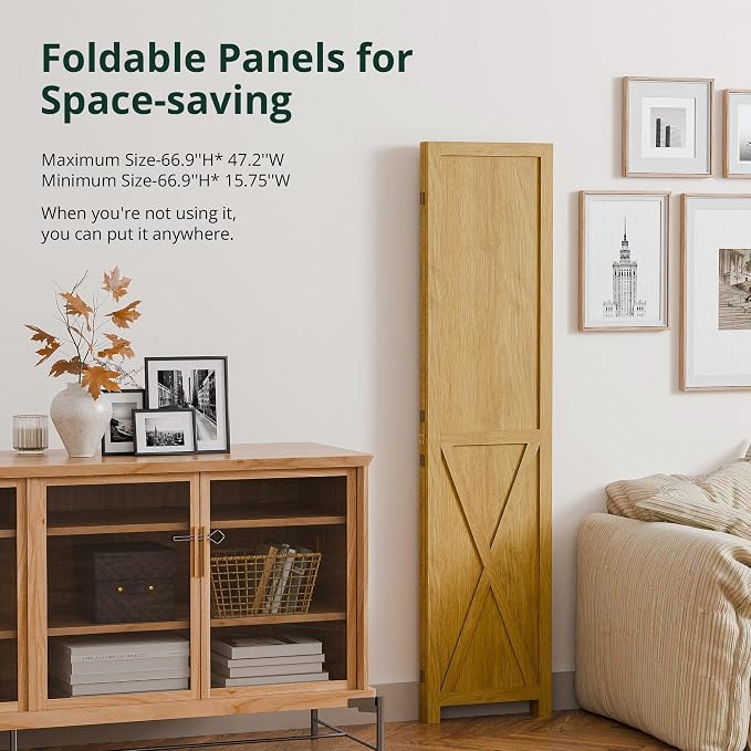 Wood Room Divider, 3 Panel 66.9 Inch Privacy Screen, Folding Wall Divider - Image 3